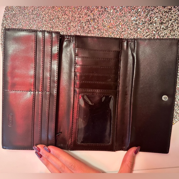 COACH Brown Hampton Signature Slim Envelope Canvas Leather Trim Wallet - Picture 3 of 3